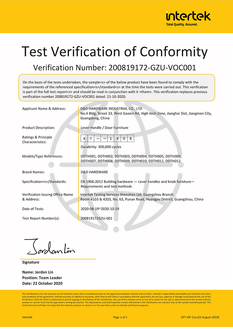 EN 1906 Hebelhandel-D- und D-Hardware