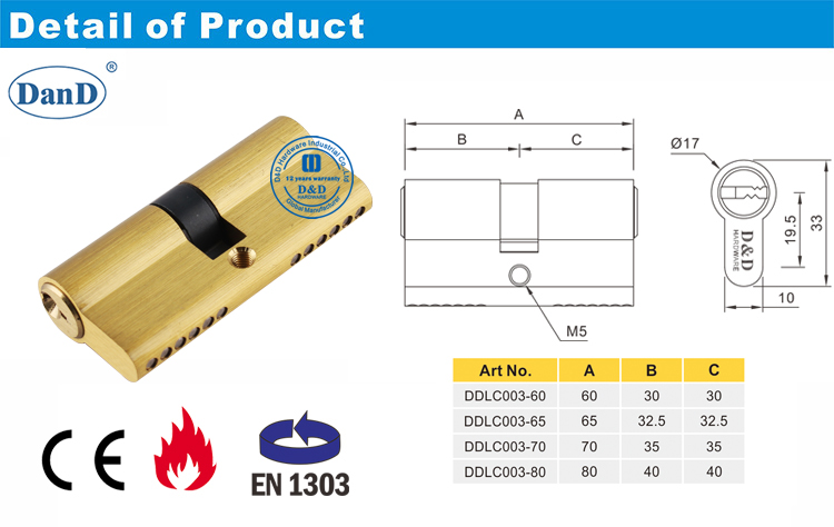 Fleck Messing Mortice Zylinder-D und D Hardware