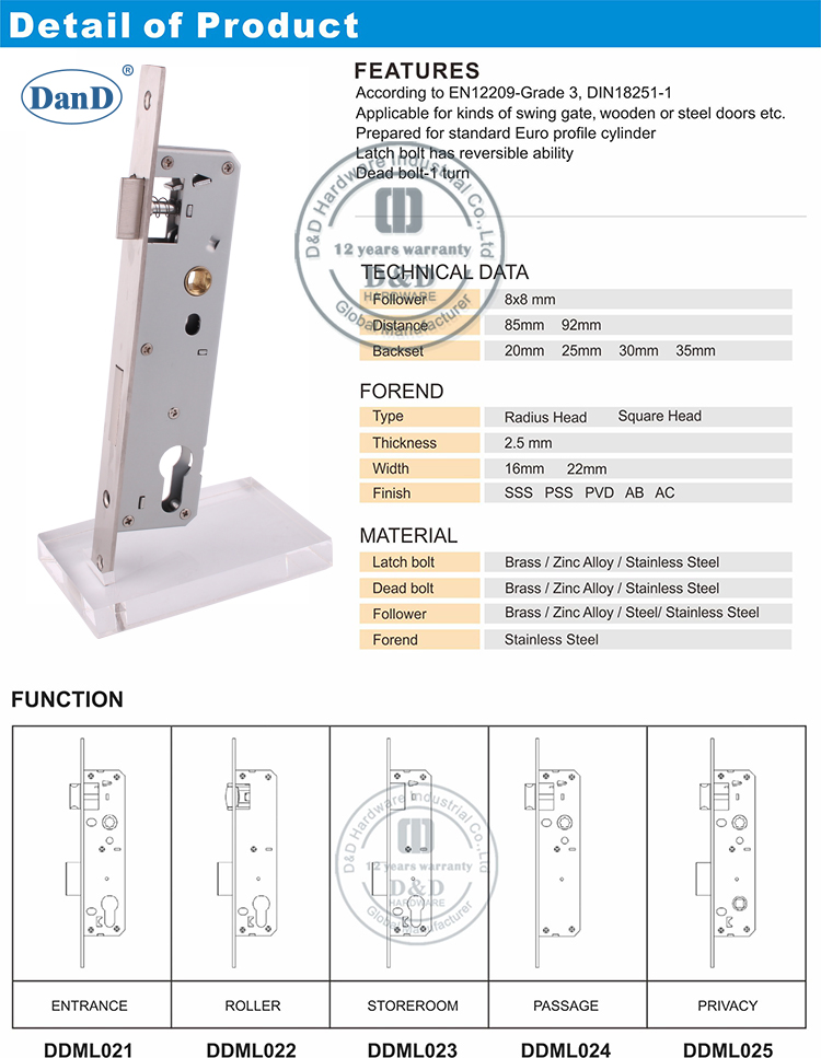 Euro Schmalstile aus Edelstahl Lock-D- und D-Hardware