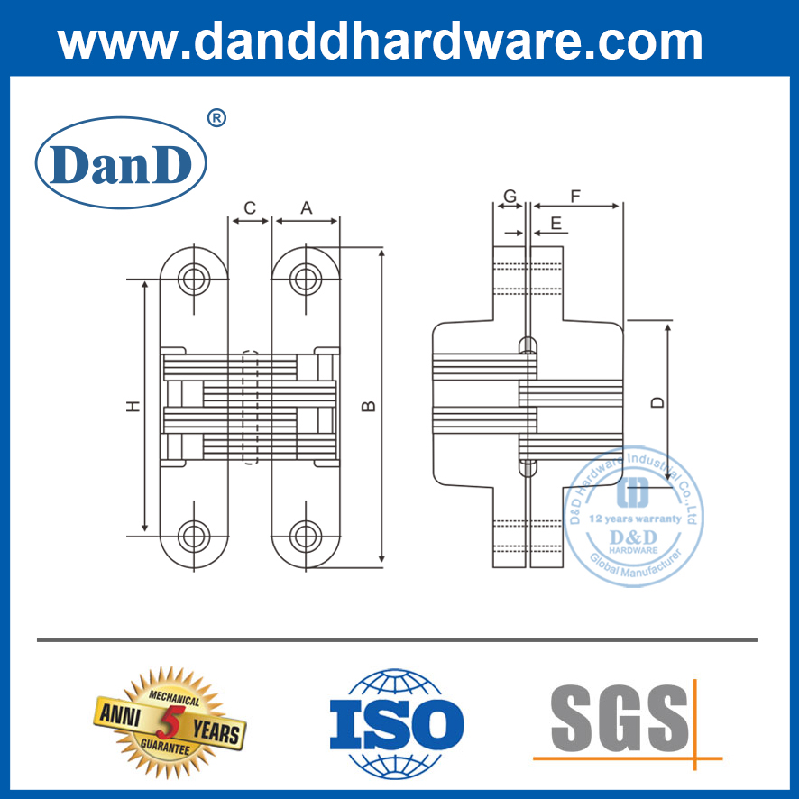 Edelstahl-Zinklegierung verborgenes Scharnier mit Nylon-Schalldämpfer Secret Hidden Door Hinges-Ddch007-B