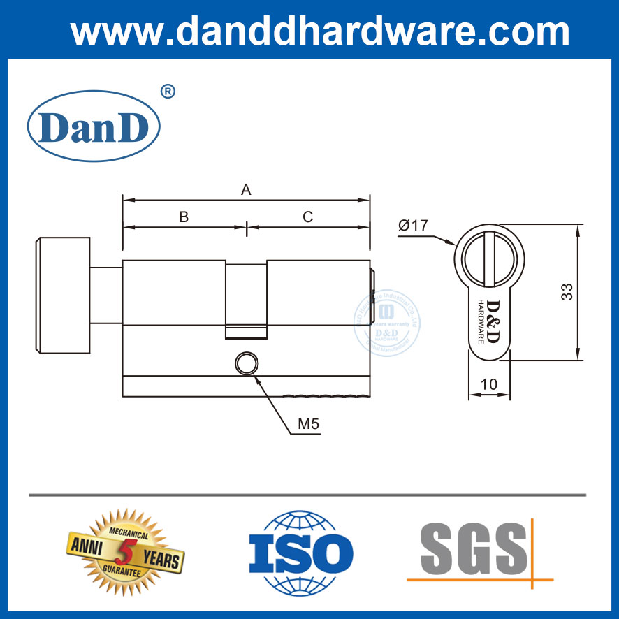 60 mm Satin Nickelschlosszylinder für Badezimmer Waschraum Tür-DDLC007-60 mm-Sn